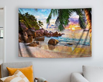 Sunset Beach Tapestry, Dan Morris Landscape Art, Washable Fabric