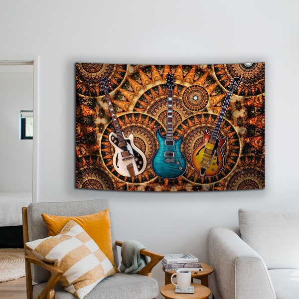 Electric Guitars Tapestry by Artist Dan Morris, music studio art, choose size, washable fabric, guitarist, musician, tapestry, ©Dan Morris