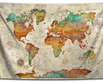 world map wall hanging fabric