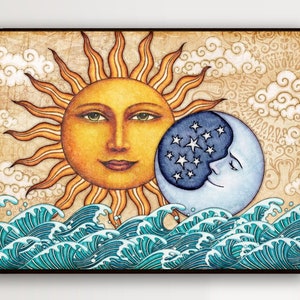 Sun Moon Celestial Art Print Signed by Artist Dan Morris Titled ocean ...
