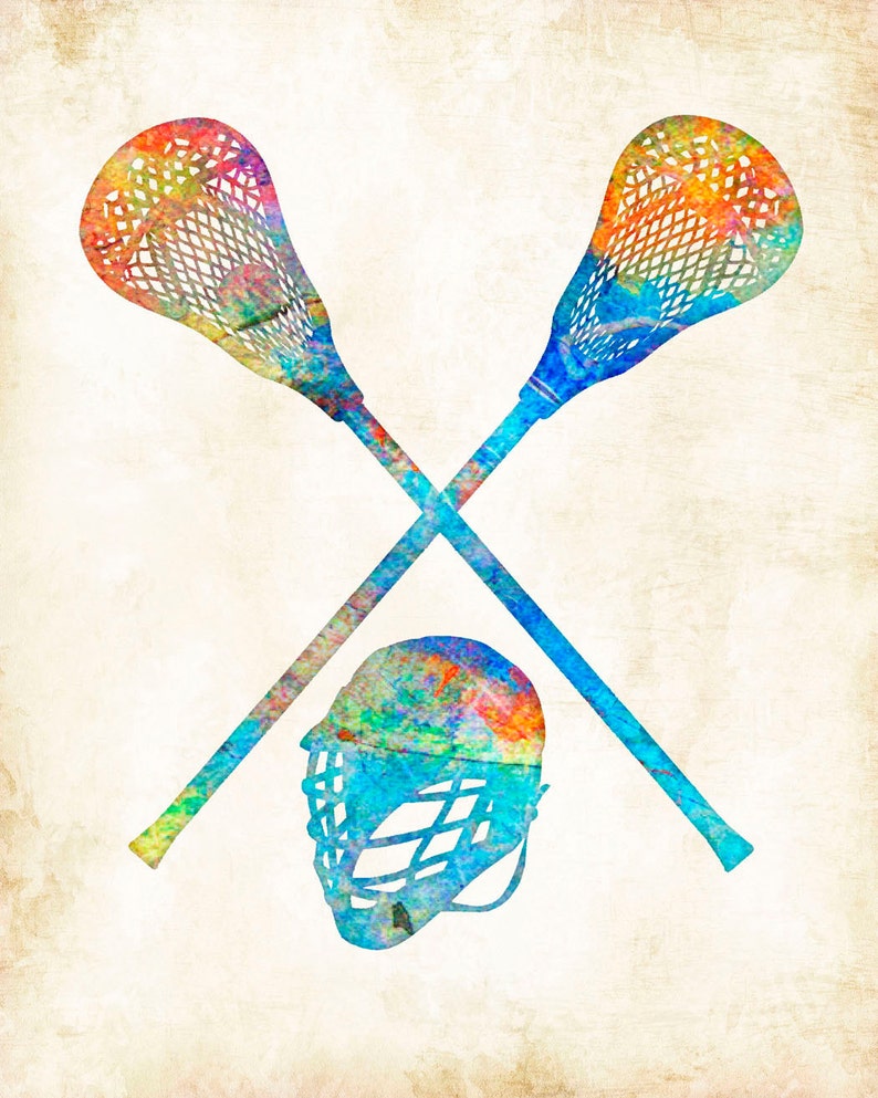 Choose print size Watercolor Lacrosse Gear Option to mount print Titled Watercolor Lacrosse Gear Art Print Signed by Artist Dan Morris