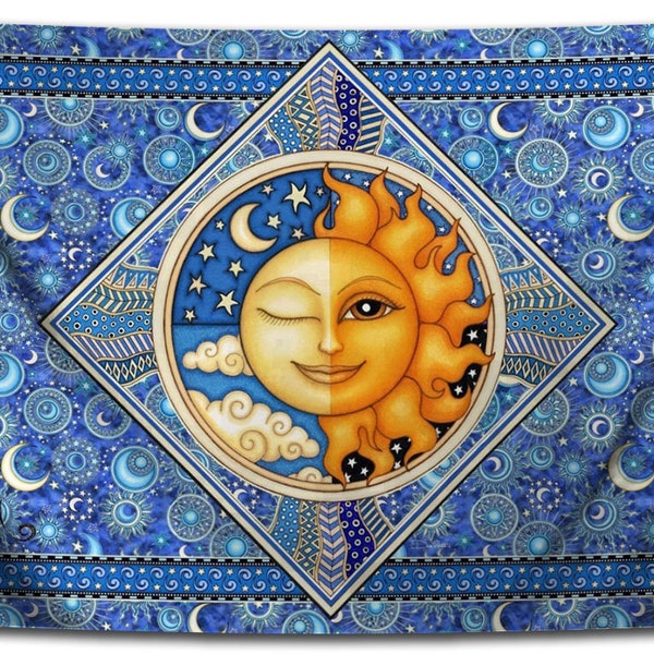 Sun and Moon Tapestry, Celestial Wall Hanging, Dan Morris Twilight Art