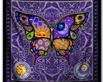 Tapestry Psychedelic Celestial Butterfly Square Tapestry Wall Hanging by Dan Morris Night Day Butterfly Soft washable Fabric dan Morris Etsy