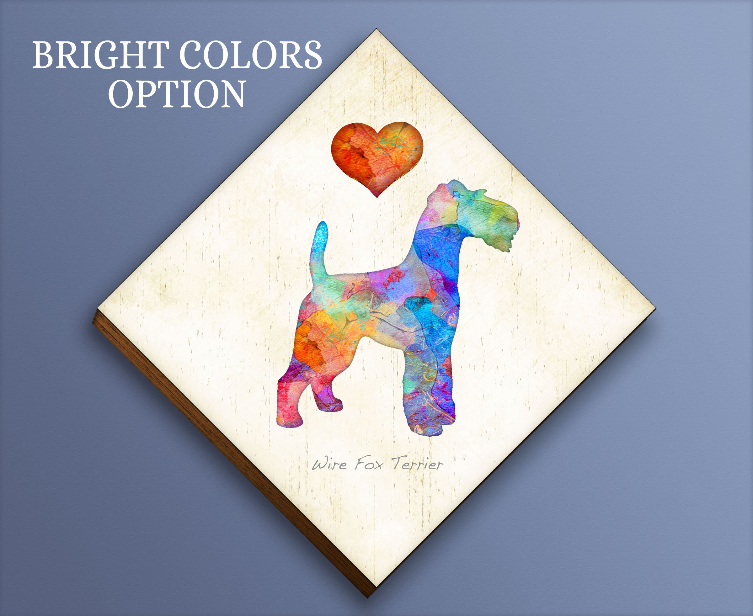 Personalize Wire Fox Terrier Dog Breed Watercolor Art Print by Dan Morris In Loving Remembrance Option Choose color Add dog's name