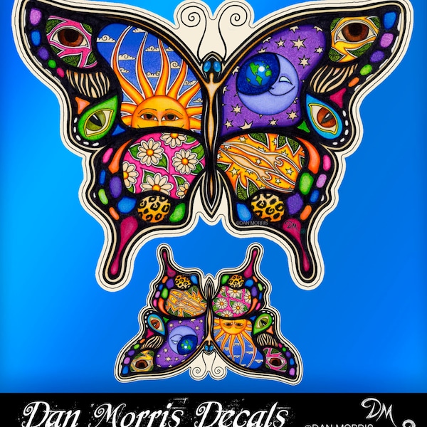 Dan Morris Night Day Butterfly Decal by Dan Morris, perfect for any indoor outdoor use,sticker RV, Car,Cooler, ©Dan Morris, Celestial