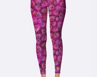 Super Soft Designer Leggings, Batik Fuschia Lotus, Yoga waist, One size fits 0-14, Yoga/Everday/Active wear, Original artwork by Dan Morris