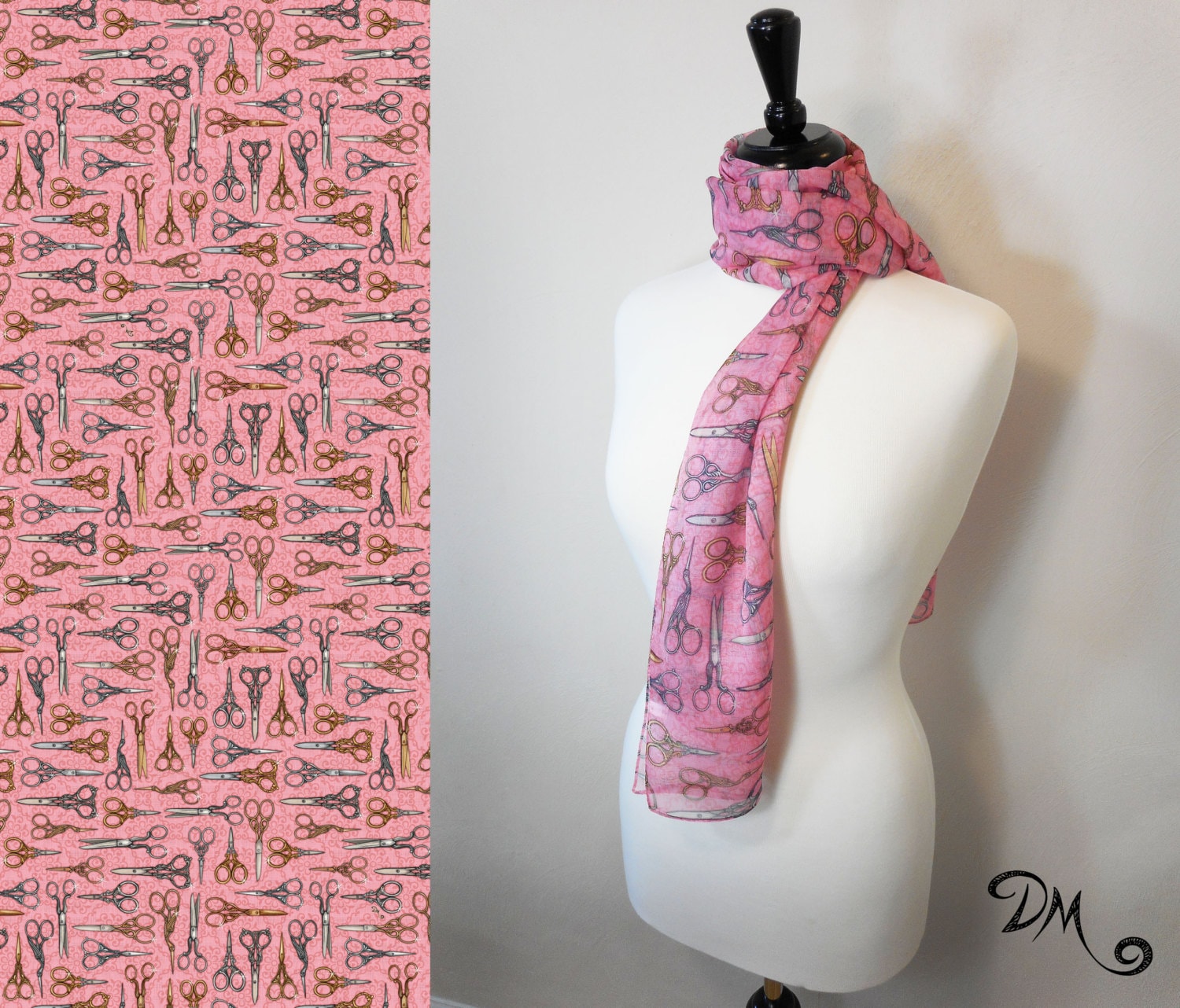 Vintage Sewing Quilting Themed Art Scarf by Dan Morris 