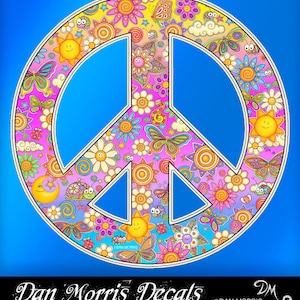 Flower Peace Sign Decal by Dan Morris, perfect for any indoor outdoor use,sticker RV, Car,Cooler, ©Dan Morris