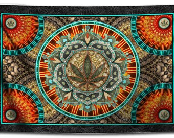Marijuana Leaf Tapestry by Artist Dan Morris, Wall Hanging