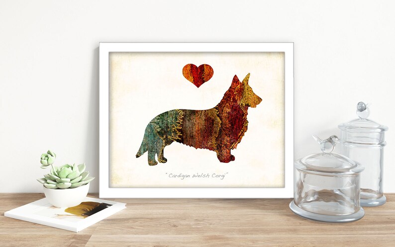 Choose size Cardigan Welsh Corgi Framed Watercolor Art Print by Dan Morris Personalized Two Color Options Black or White Frame,\u00a9Dan Morris