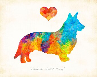 Cardigan Welsh Corgi #2 Dog Watercolor Art Print by Artist Dan Morris, Choose color, Personalize, Add name option, In Loving Memory Option