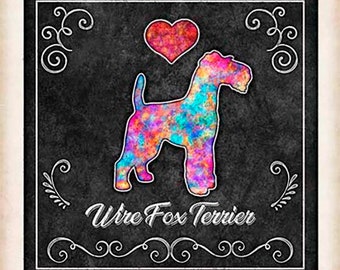 Wire Fox Terrier Dog Chalk Art Mounted Print by Dan Morris, Add name, In memory of dog, Ready to Hang artwork, great gift item, Personalize