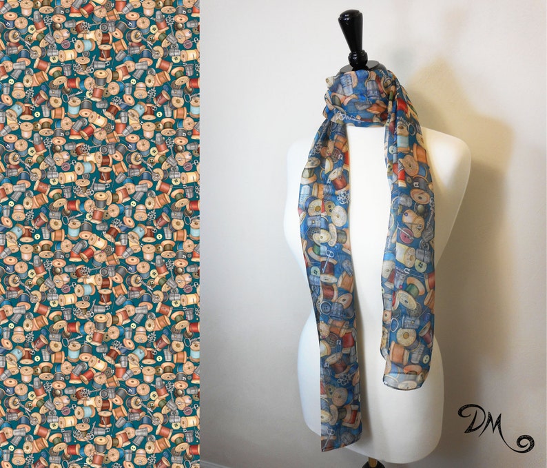 Sewing Quilting themed Scarf by Dan Morris novelty scarves Etsy