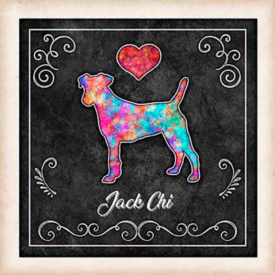 Jack Chi Dog Chalk Art Square Mounted Print by Dan Morris Etsy