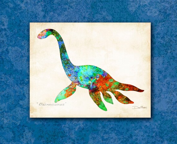 Dinosaur Elasmosaurus Watercolor Art Print Signed By Artist Etsy