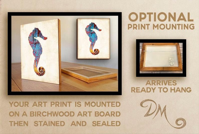 Sea Horse Talapia Beach decor Sea Turtle Option to mount print Dan Morris Art Print Coastal Set of 3 Art Prints Square