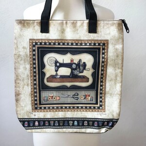 Sewing Large Canvas Tote bag, Original Art Handbag by Dan Morris, Unique gift for her, quilting sewing craft bag, ©Dan Morris