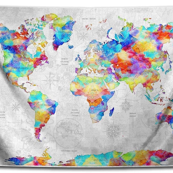 World Map Fabric Etsy