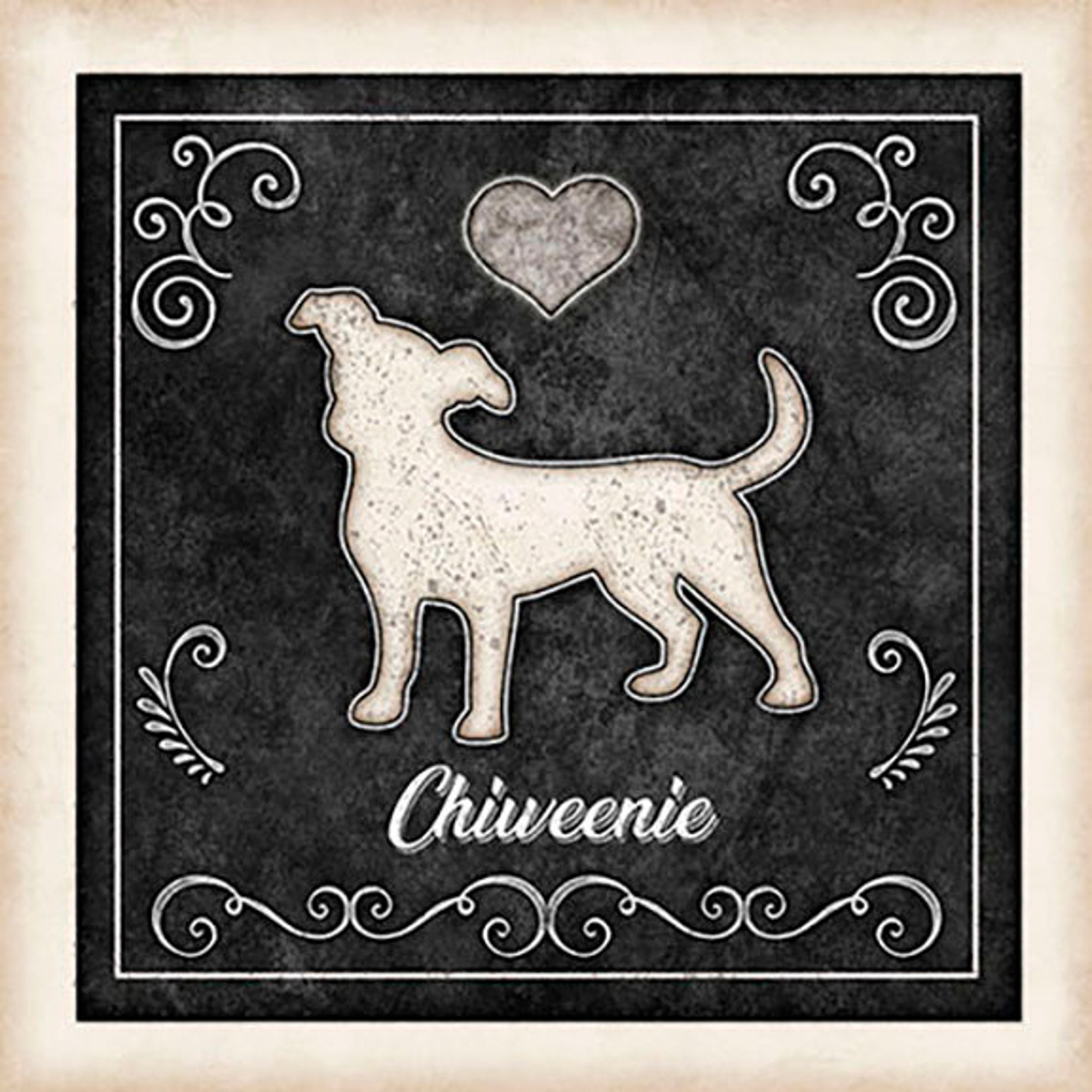 Chiweenie Dog Chalk Art Square Mounted Print by Dan Morris Etsy