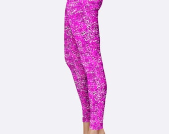 Designer Super Soft Leggings, Electric Pink Batik, Yoga waist, One size fits 0-14, Yoga/Everday/Active wear, Original artwork by Dan Morris
