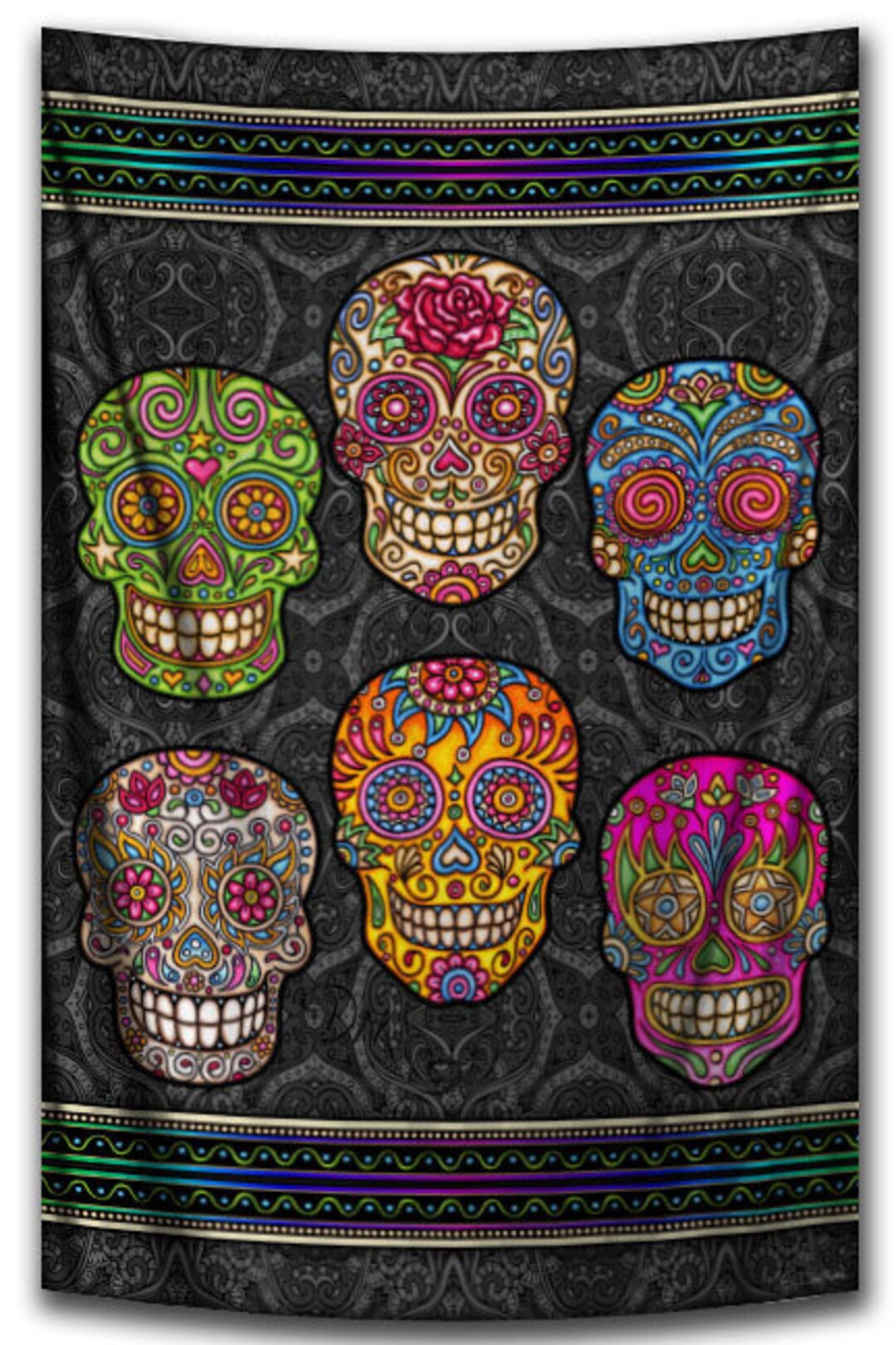 Sugar Skull Tapestry Wall Hanging by Artist Dan Morris,day of the Dead ...