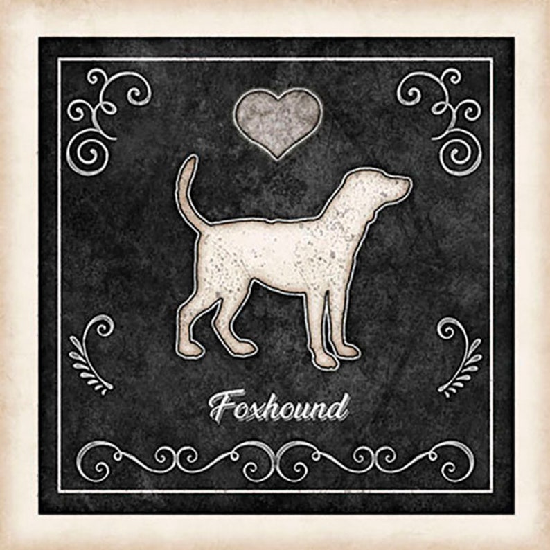 Foxhound Dog Chalk Art Square Mounted Print by Dan Morris Add Etsy
