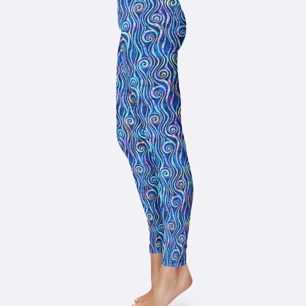 Designer Super Soft Leggings, Batik Ocean Waves, Yoga waist, One size fits 0-14, Yoga/Everday/Active wear, Original artwork by Dan Morris