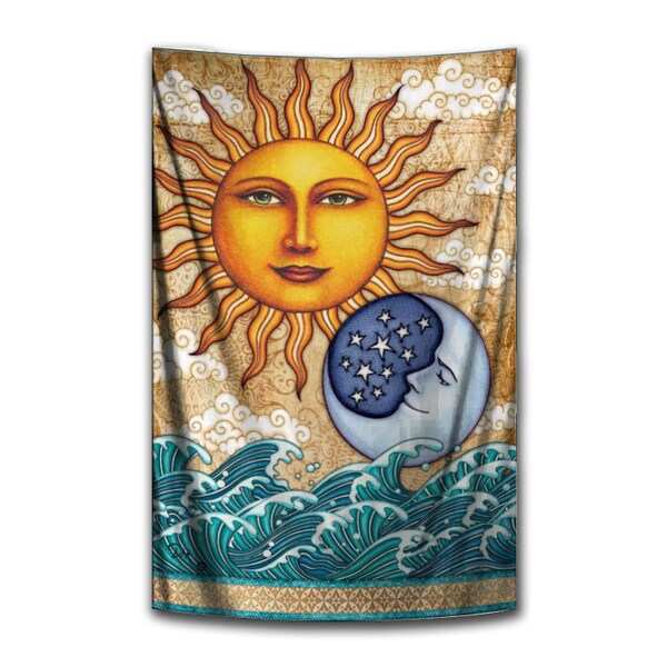 Sun and Moon Ocean Tapestry, Vertical Wall Hanging, Art by Dan Morris