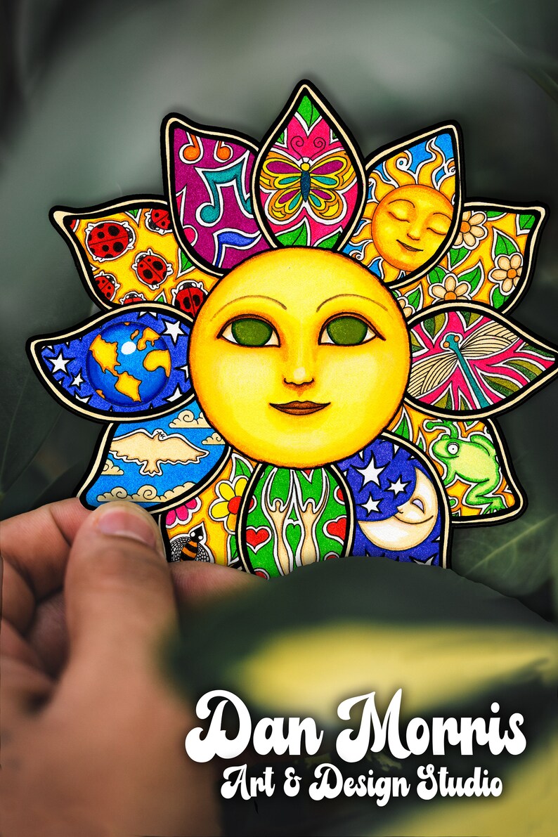 Sun Flower Vinyl Sticker Celestial Decal by Dan Morris Etsy