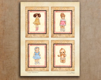 Vintage Dolls Art Print Signed by Dan Morris, Choose print size, Option to mount print, Girls Room, Retro toy art print, ©Dan Morris