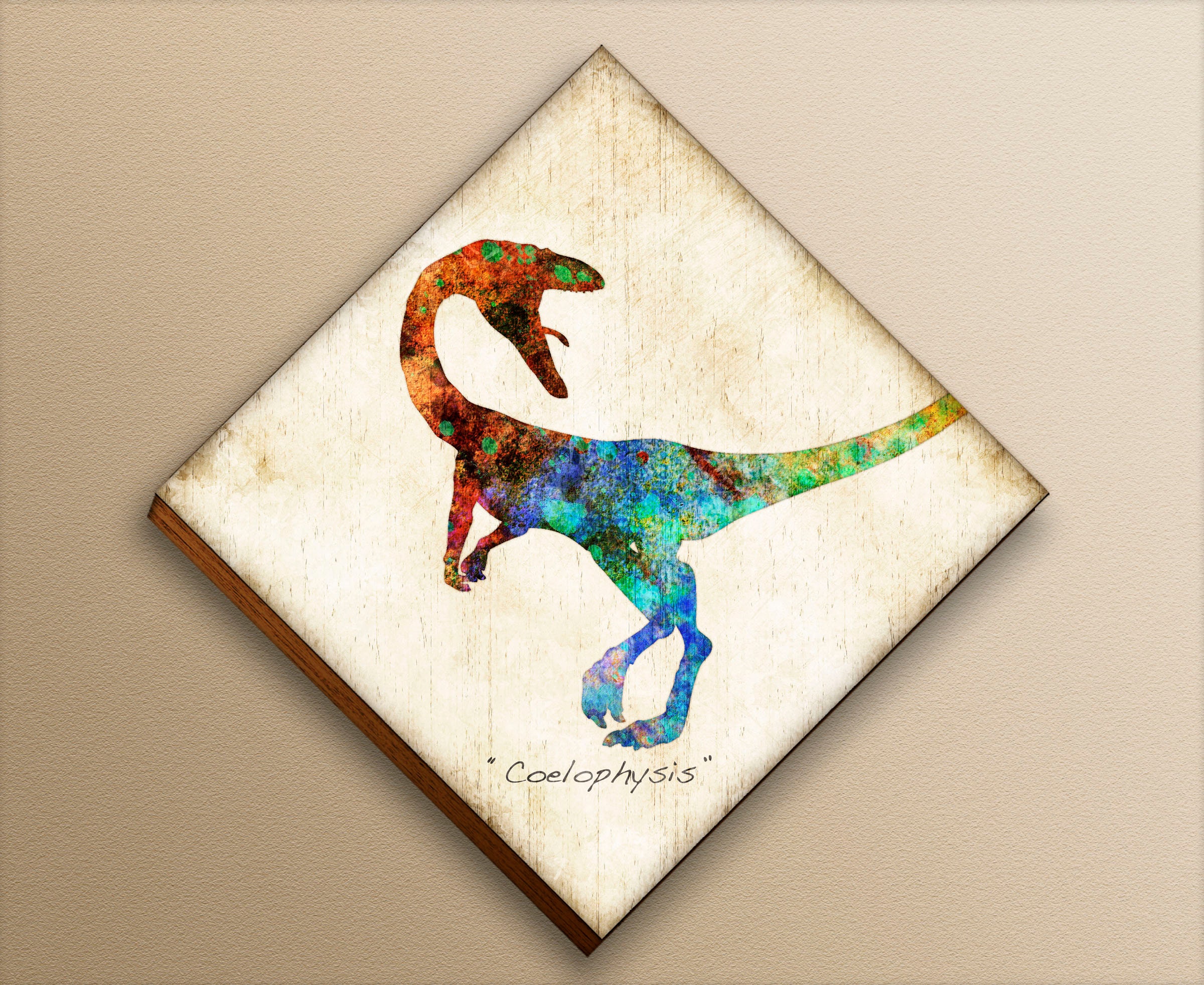 Coelophysis Watercolor Dinosaur Diamond Shaped Print Mounted Etsy