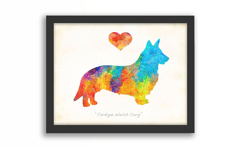 Choose size Cardigan Welsh Corgi Framed Watercolor Art Print by Dan Morris Personalized Two Color Options Black or White Frame,\u00a9Dan Morris