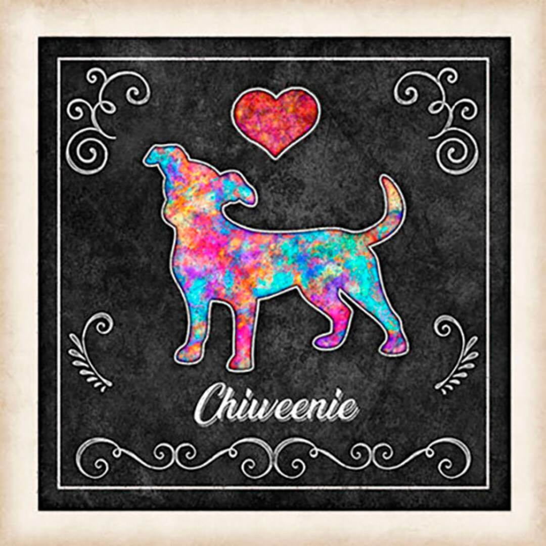 Chiweenie Dog Chalk Art Square Mounted Print by Dan Morris, Personalize
