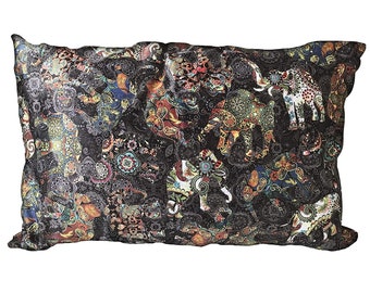 Bohemian Elephants Pillow Case by Dan Morris, Cool Satin Fabric, standard pillow 20x30, ©Dan Morris, pillow cover elephants