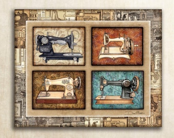 Sewing Machines Art Print by Artist Dan Morris, "Vintage Sewing Machines", Sewing room print, Choose size, Option to mount print,©Dan Morris