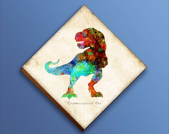 TRex Watercolor Dinosaur Diamond Shaped Print Mounted by Dan Morris, Tyrannosaurus Rex dino print, dinosaur art, ©Dan Morris