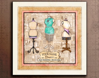 Sewing Room Custom Art Print signed by Dan Morris  "Seamstress", Sewing room decor, Choose print size, Option to mount print, personalize