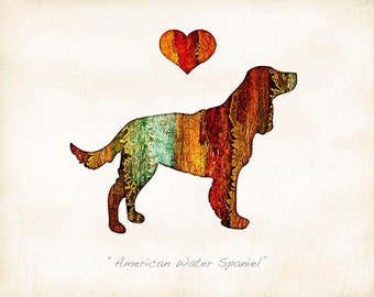 American Water Spaniel Dog Breed Watercolor Art Print by Dan Morris, Personalize, Choose color, Add dog's name, In Loving Memory Option