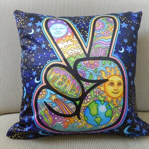 Peace Hand by Dan Morris Accent Pillow Cover, Decorative Pillow, Bohemian Art, 18&quot;x18, Dan Morris, Peace,Hippie Art, Pillow Cover only