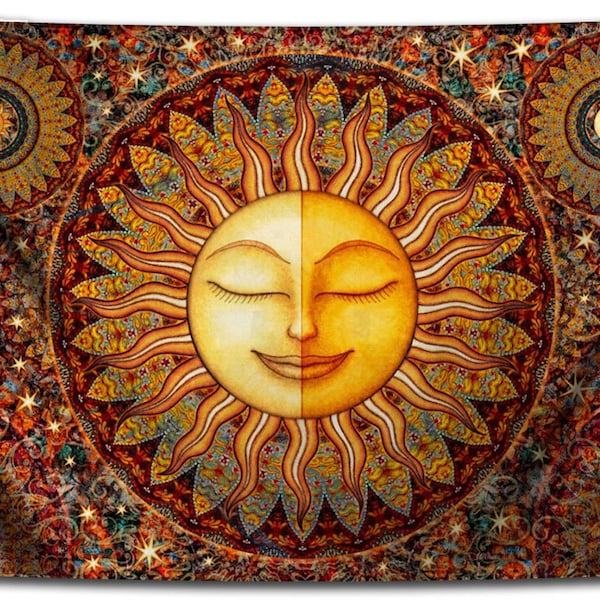 Celestial Sun Tapestry Wall Hanging, Healing Sunshine Art by Dan Morris