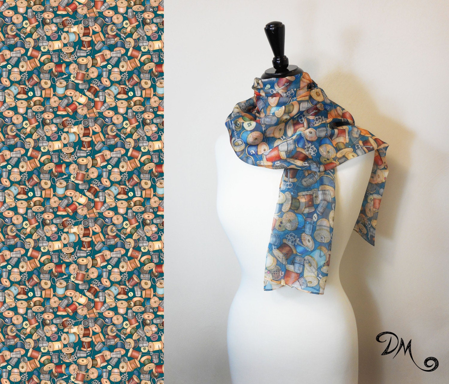 Sewing Quilting themed Scarf by Dan Morris novelty scarves Etsy