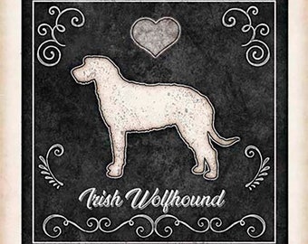 Irish Wolfhound Dog Chalk Art Mounted Print by Dan Morris, Add name, In memory of dog, Personalize, Ready to Hang artwork, great gift item