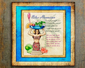 Tiki Tropical Drink Art by Artist Dan Morris titled "Blue Hawaiian", Choose print size, Option to mount print, tiki bar art, ©Dan Morris