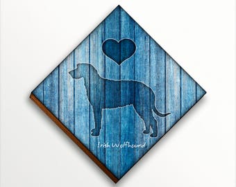 Irish Wolfhound Dog Breed Diamond Shaped Print Mounted by Dan Morris, Personalize, Add dog name, In remembrance of dog, Ready to Hang