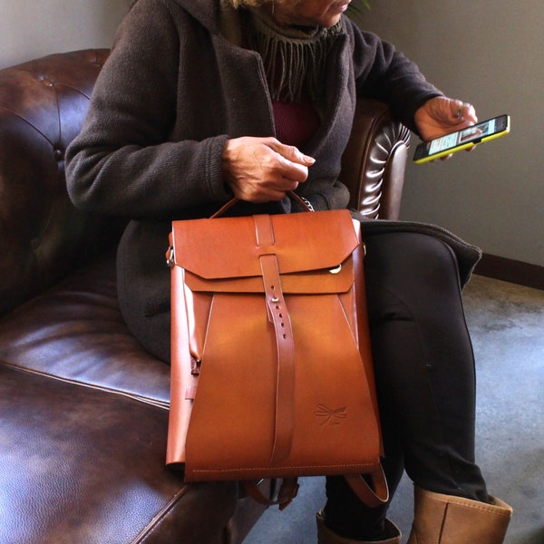 Multi-Functional Leather Laptop Bag: Converts from Backpack to Shoulder Bag & Hand Case