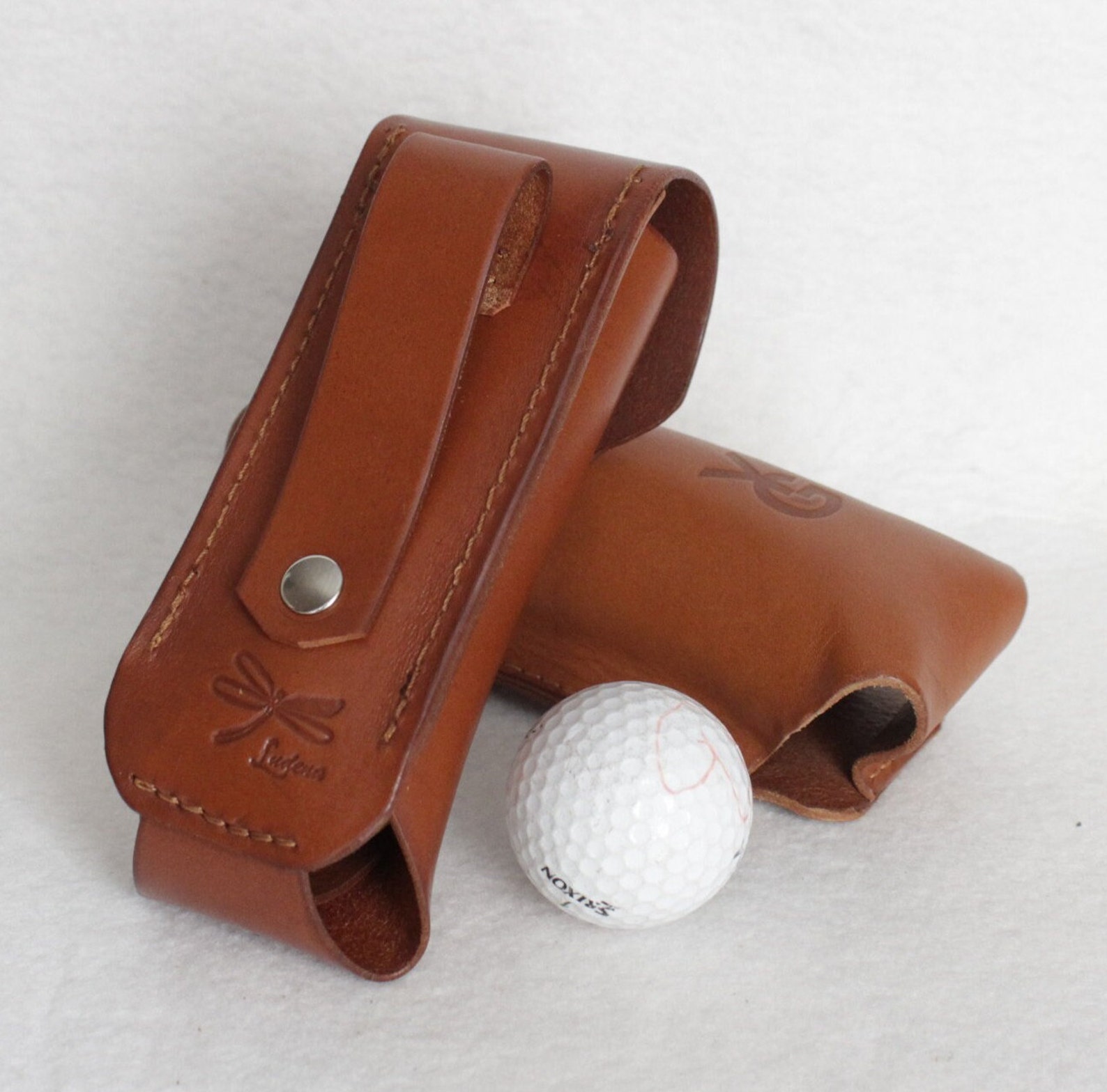 Leather Golf Ball Case. Custom Full Grain Leather Ball Cover. Golf Ball