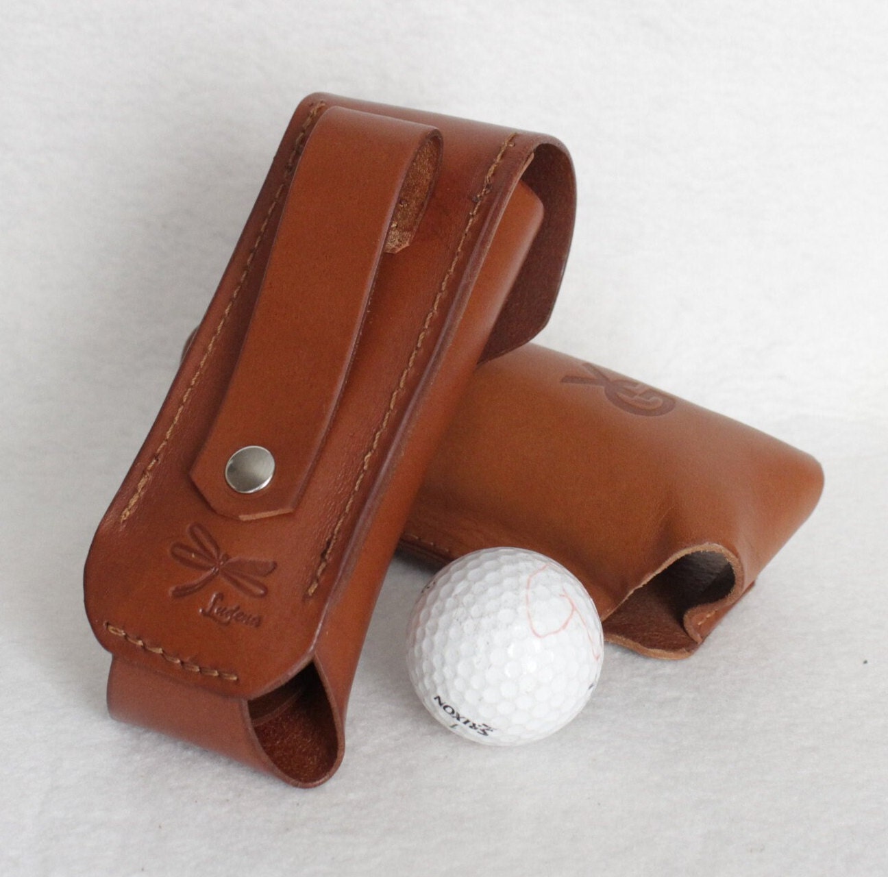 Leather Golf Ball Case. Custom Full Grain Leather Ball Cover. Golf