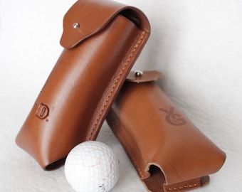 Leather golf ball case. Custom full grain leather ball cover. Golf ball sleeve. Leather belt bag for golf balls, handmade, premium quality.