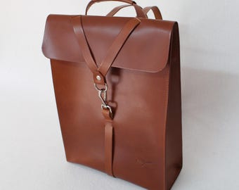 Men's leather backpack ideal for 15” laptop, business and work travel bag, handmade natural leather accessory