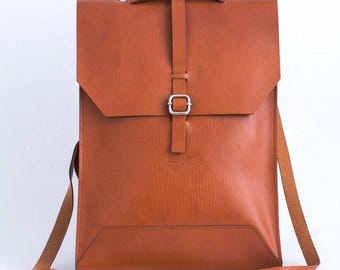Men's brown leather MacBook messenger bag, custom gift